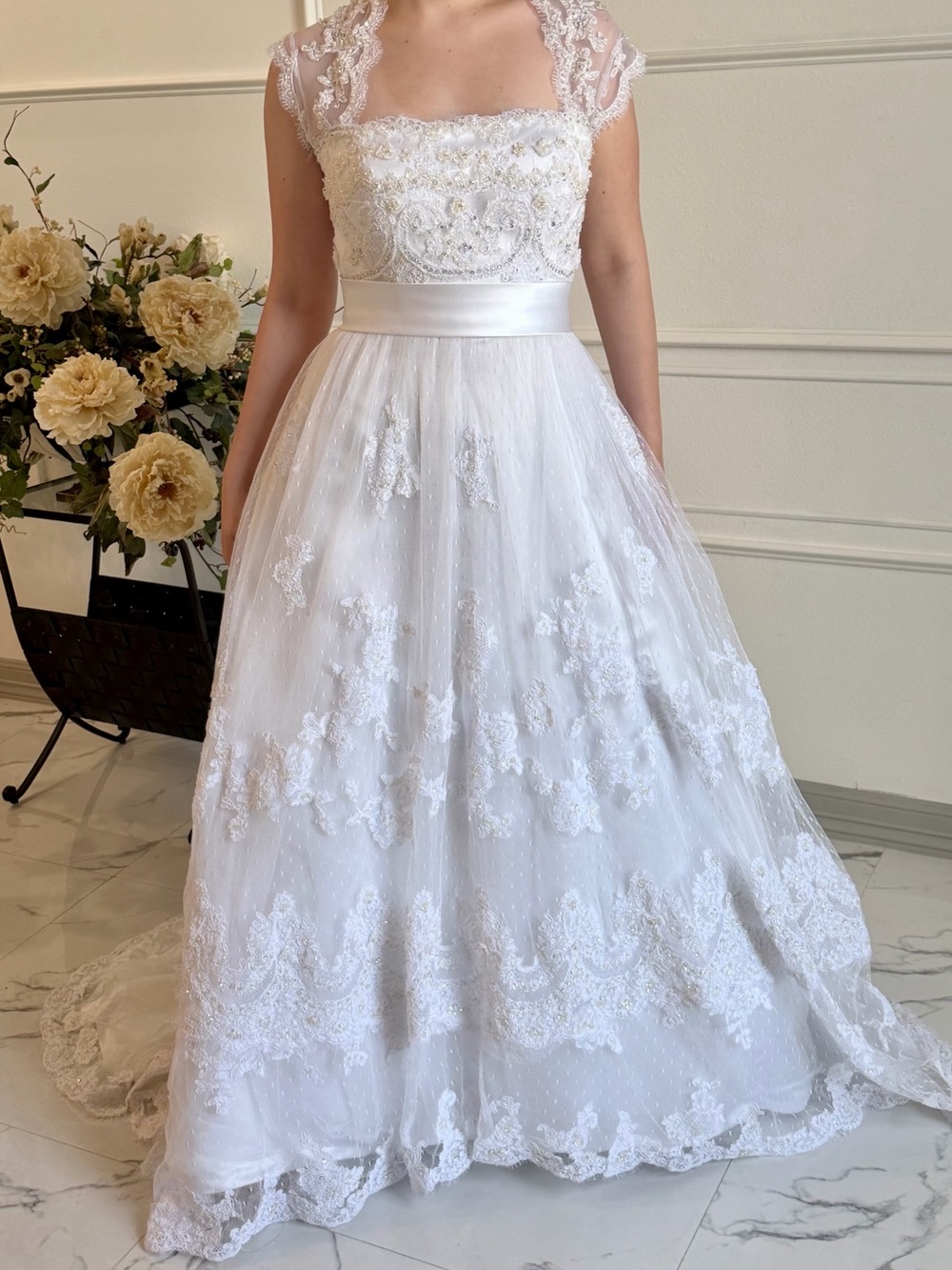 Casablanca Bridal Wedding Dress 1900 | Lace Beaded A-Line Gown |